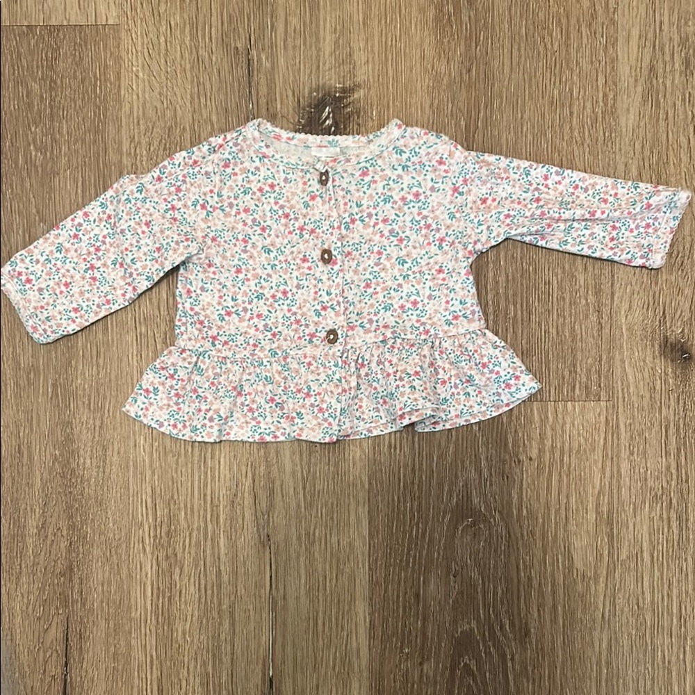 Carter's Pink and Green Floral Blouse with Ruffle Hem